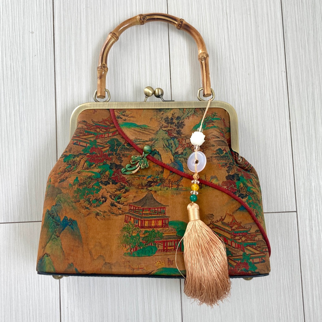 Anthropology Vintage Genuine Leather With Bamboo Handle Tote Bag Tan Color